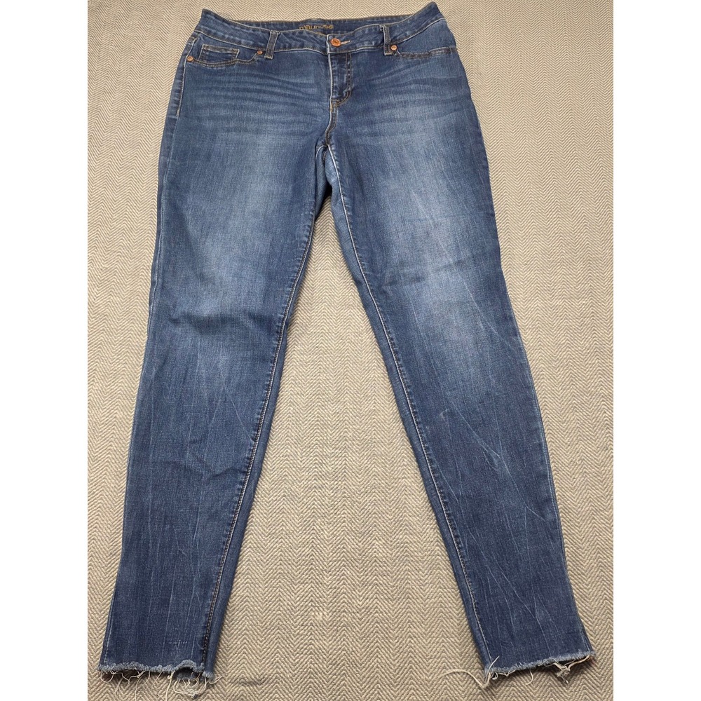 Maurices Womens Blue Denim Jeans Distressed Raw Hem Skinny Leg Pants Size L-R